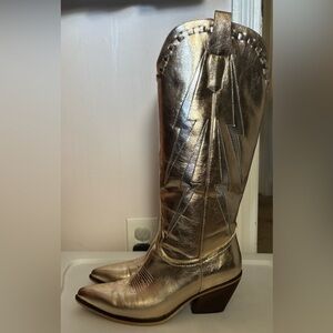 MARFA BOOTS metallic gold with silver lightning bolt design, cowboy boots
